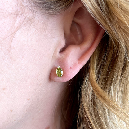 Peridot & Diamond Stud Earrings in 14k Yellow Gold