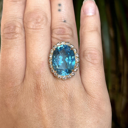 Blue Topaz & Diamond Cocktail Ring in 14k Yellow Gold