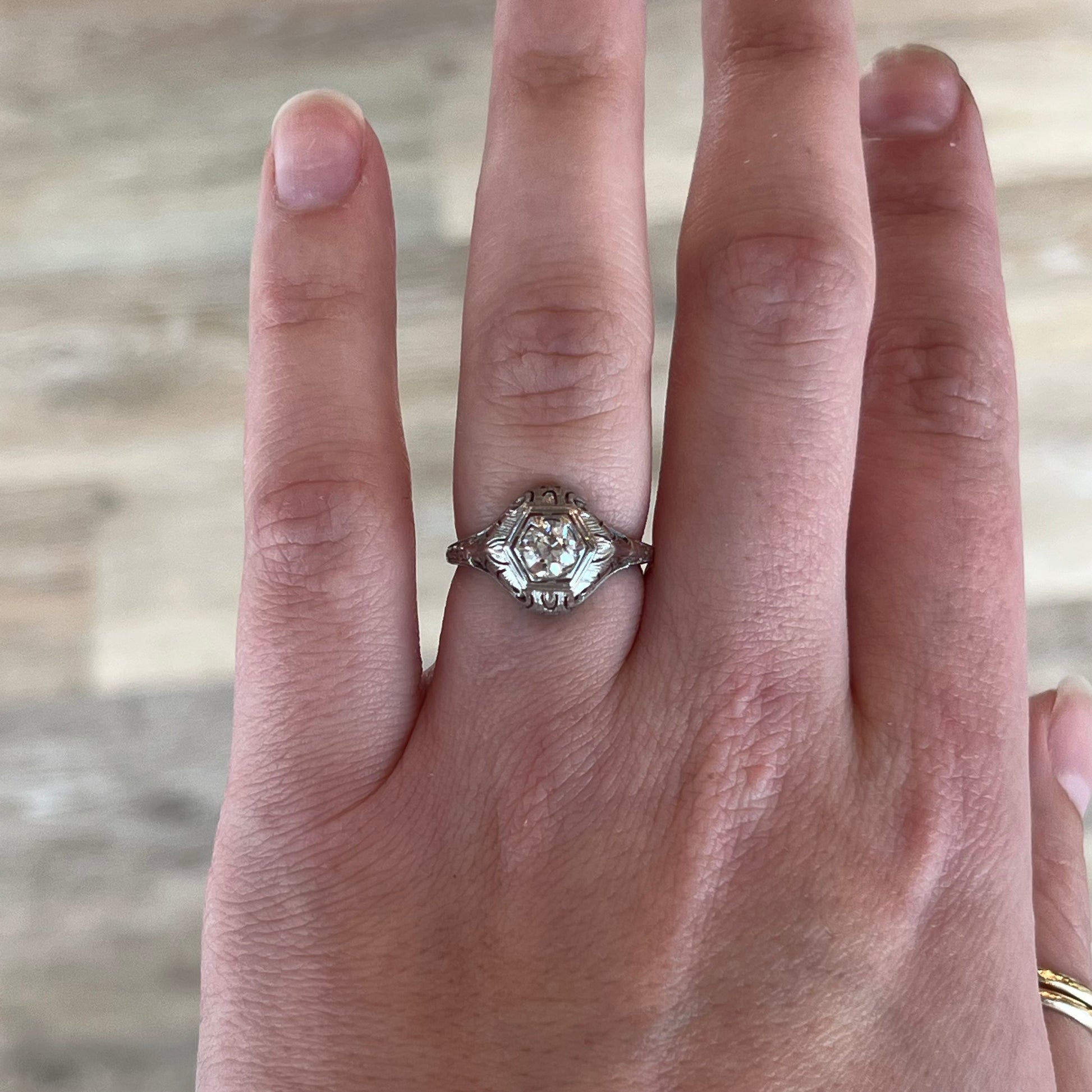.58 Art Deco Engagement Ring in 18 Karat White Gold