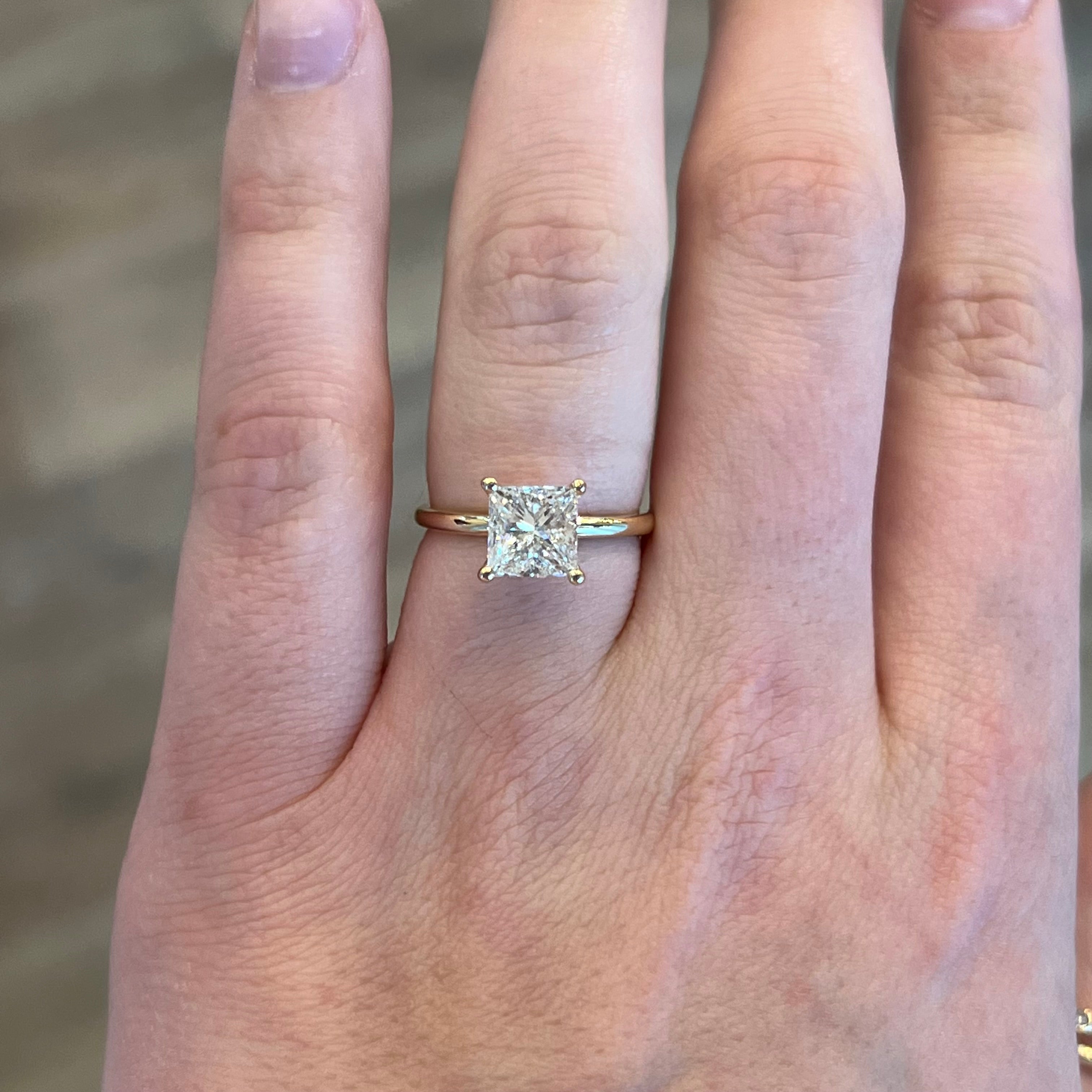 Moissanite Princess Cut Shared Prong Engagement Ring and Wedding Band Set |  Forever Moissanite
