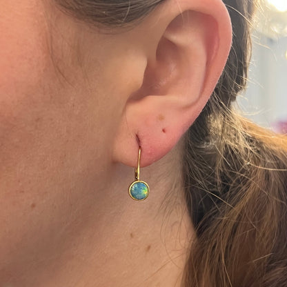 Round Bezel Set Opal Drop Earrings in 18k Yellow Gold