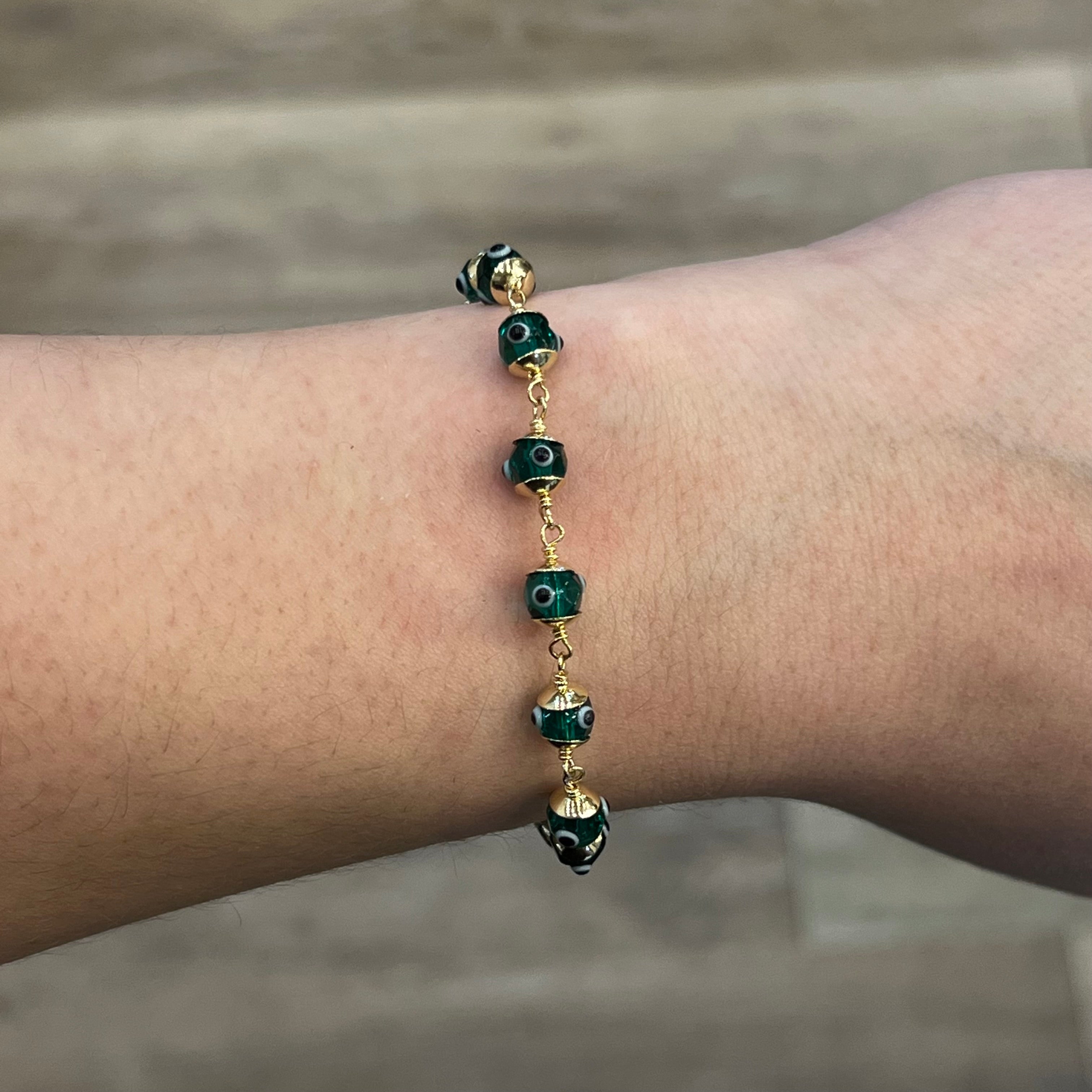Gold beaded evil eye bracelet online