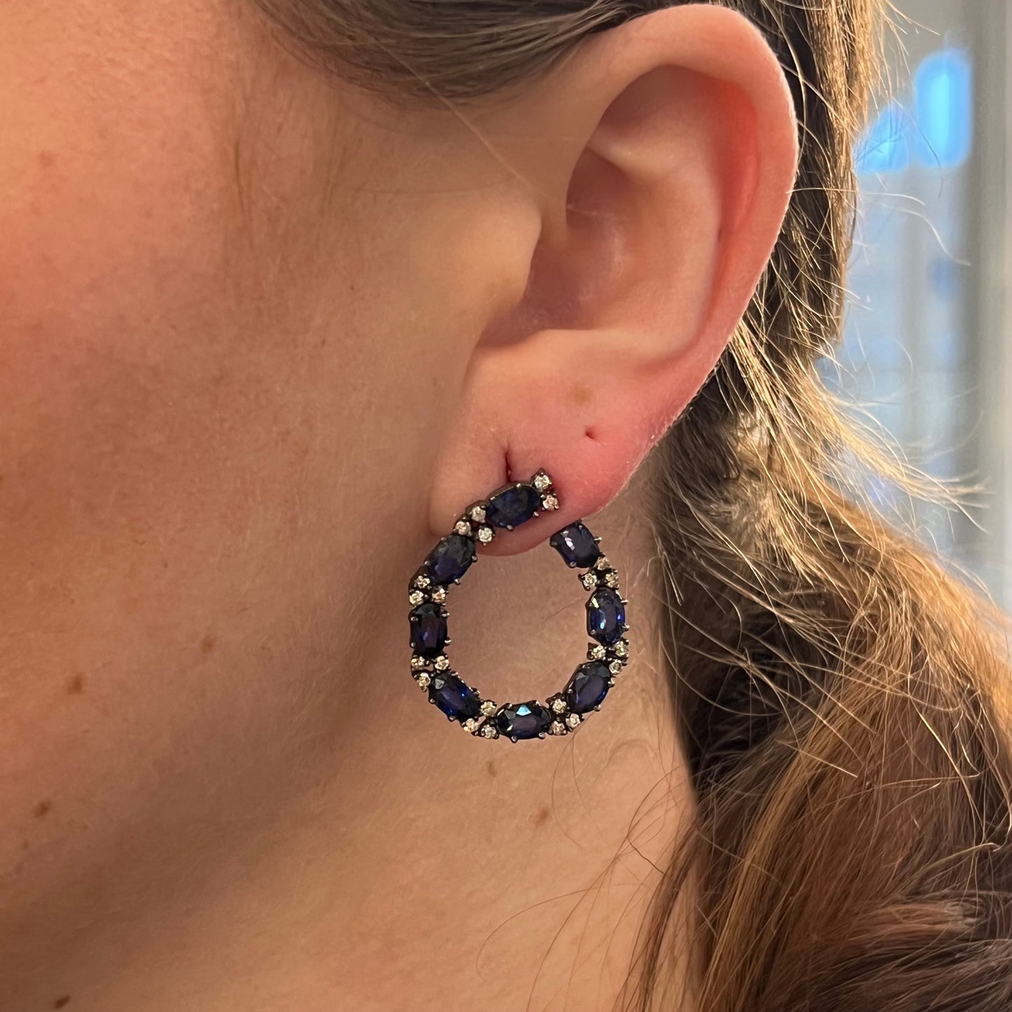 Kyanite & Diamond Hoop Earrings in Sterling Silver