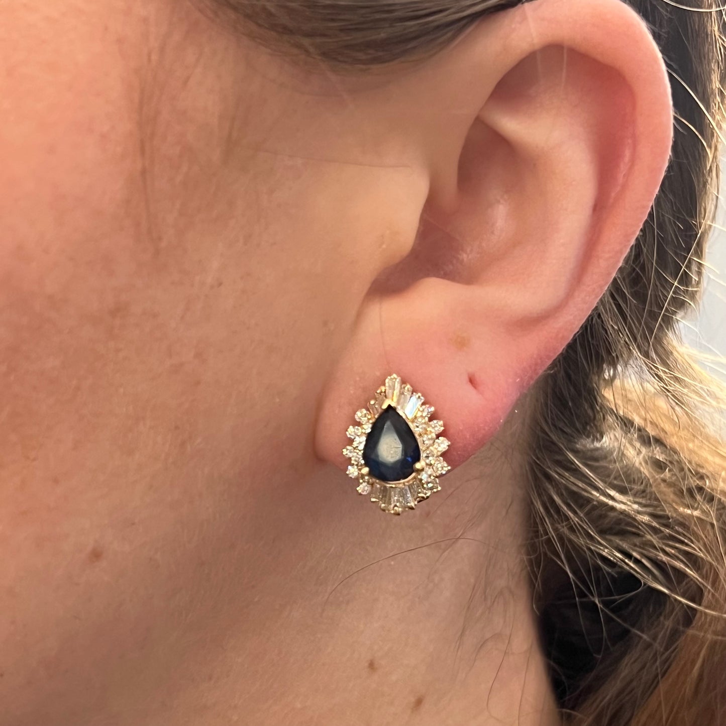 Sapphire & Diamond Ballerina Halo Earrings in 14k Yellow Gold