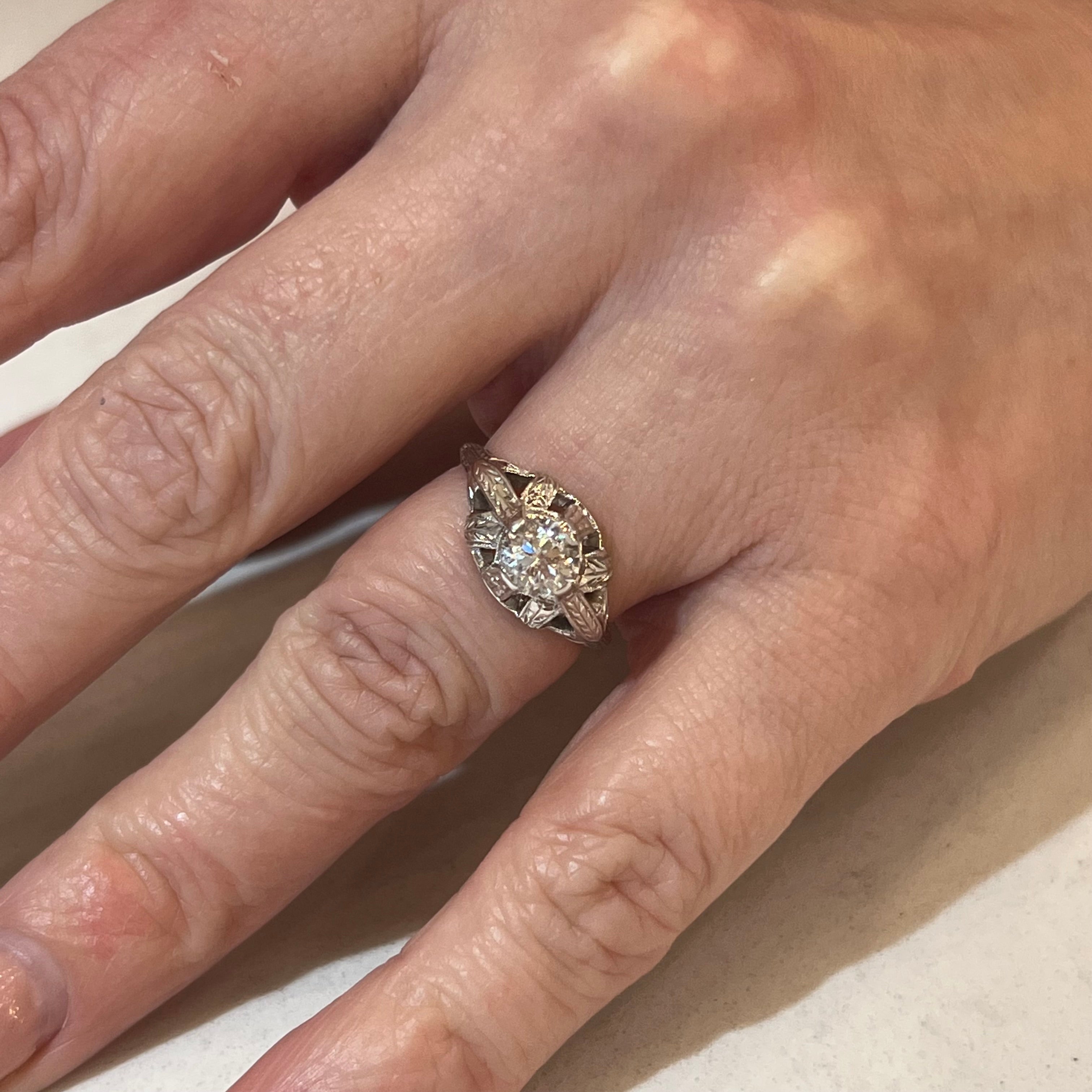 Antique Edwardian Diamond & Sapphire Engagement Ring 18K Gold - Ruby Lane
