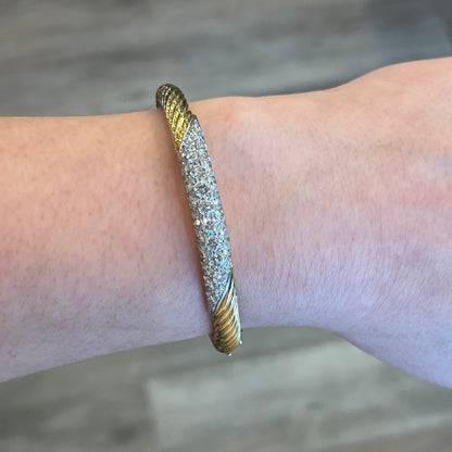 Textured Pave Diamond Bangle Bracelet in 18k Yellow Gold