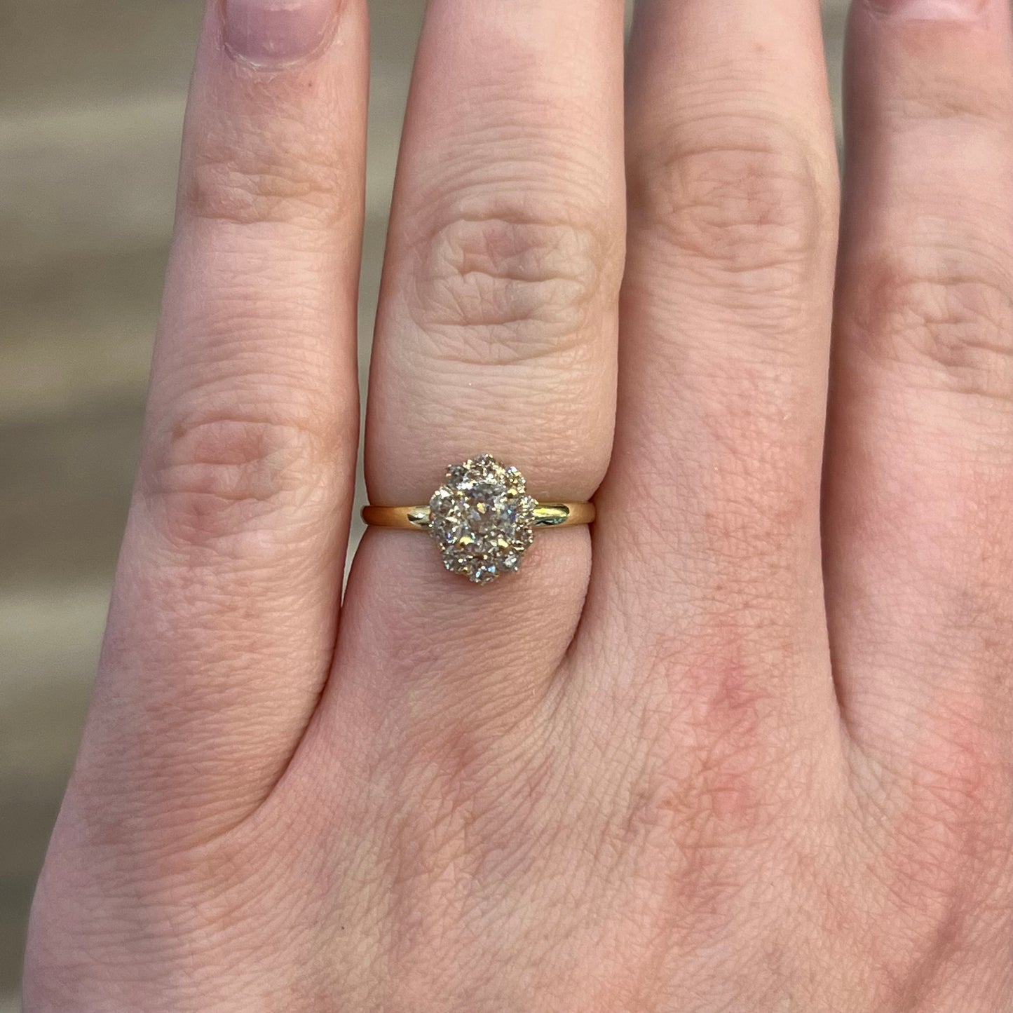 .61 Victorian Diamond Cluster Engagement Ring in 18k Yellow Gold