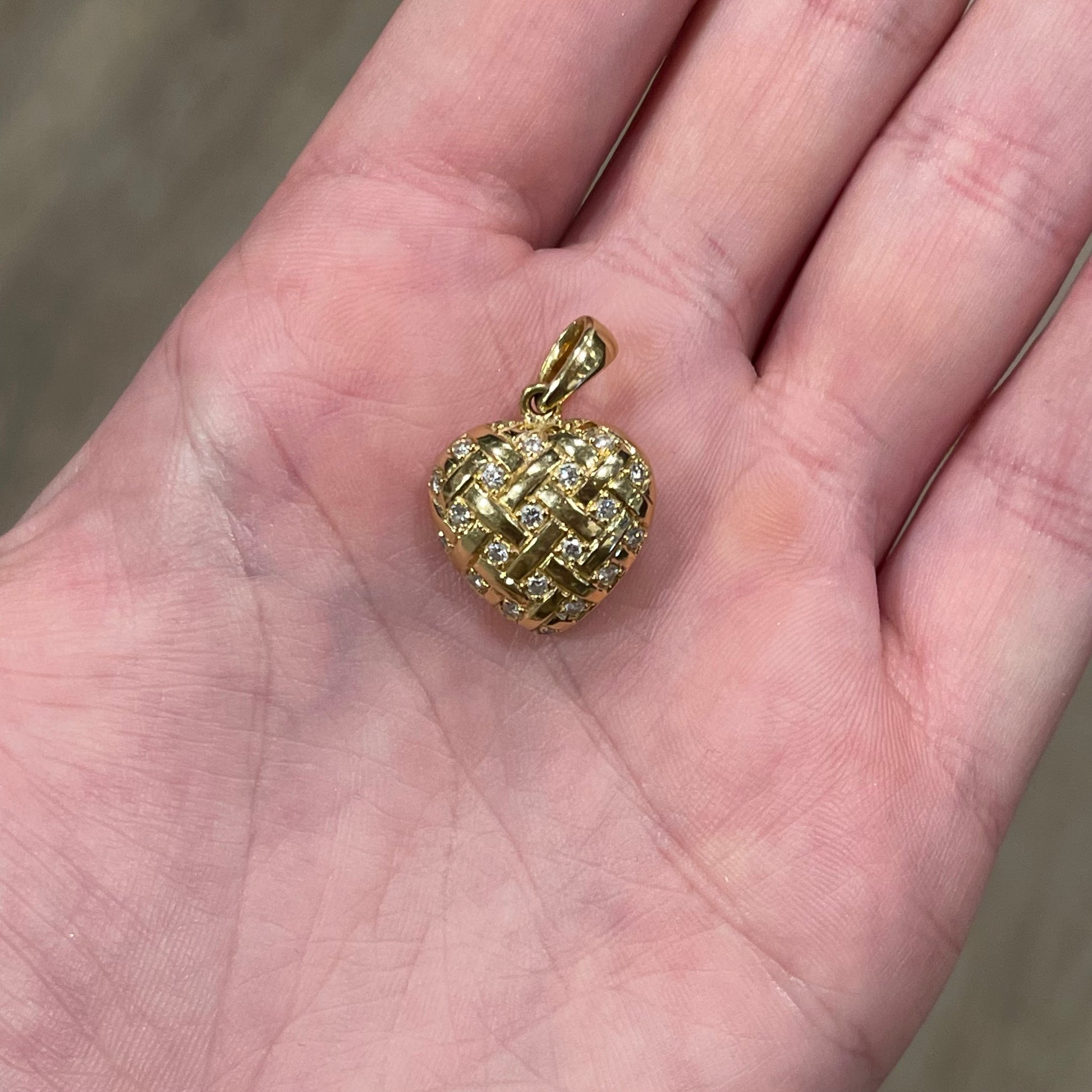 Puffy Woven Diamond Heart Pendant in 18k Yellow Gold
