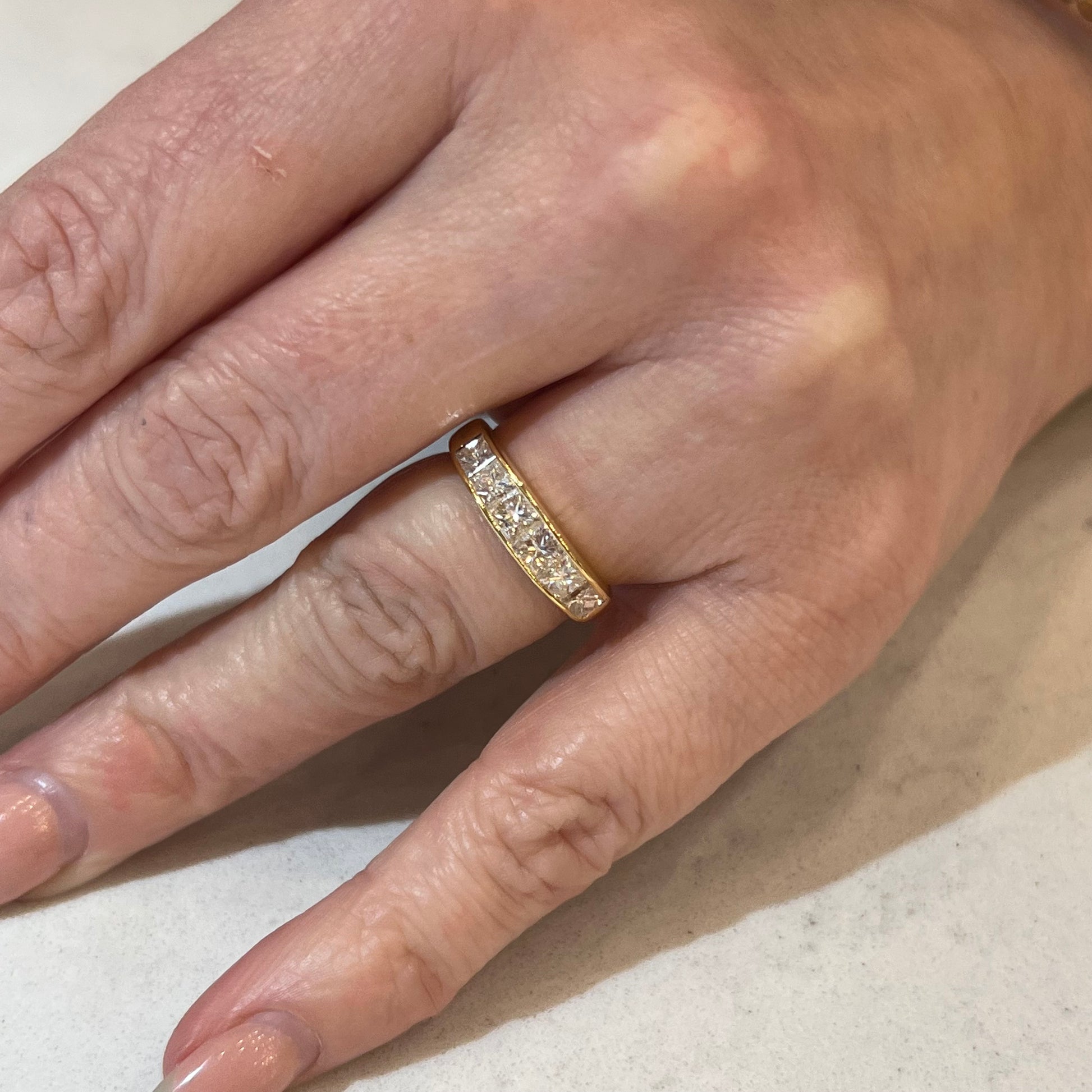 Six Stone Princess Cut Diamond Wedding Band in 18k Yellow Gold