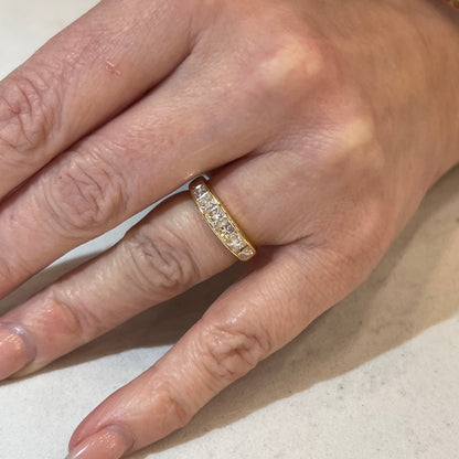 Six Stone Princess Cut Diamond Wedding Band in 18k Yellow Gold