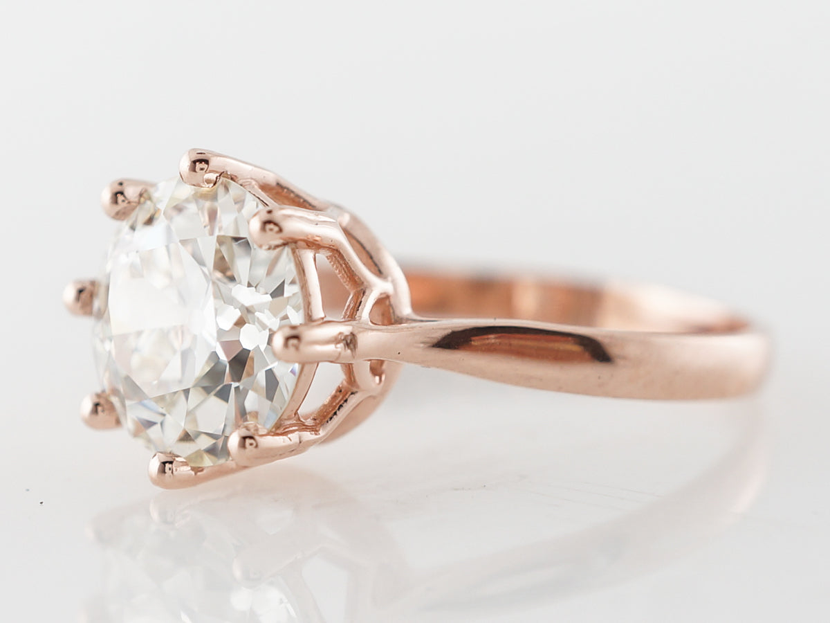 2 Carat European Cut Diamond Engagement Ring in Rose Gold