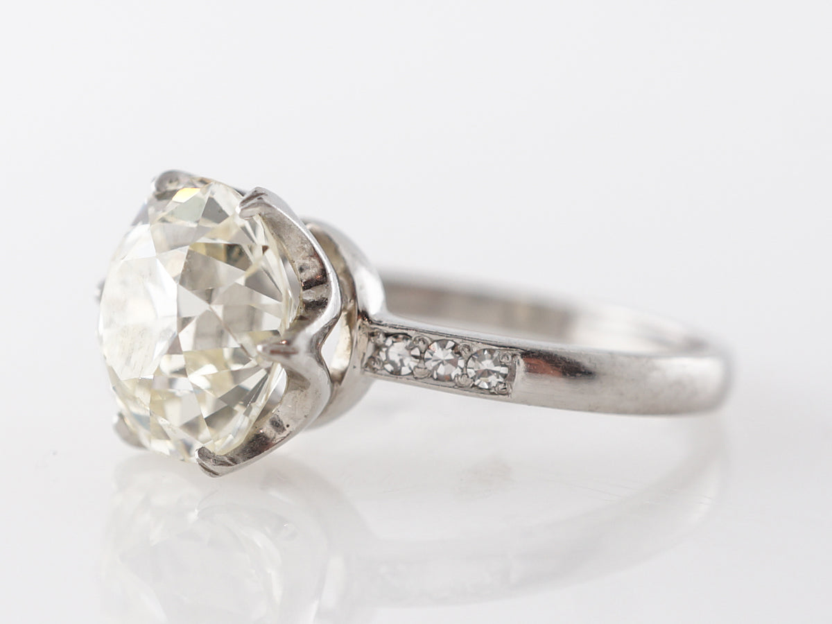 3.50 Carat European Cut Diamond Engagement Ring Platinum