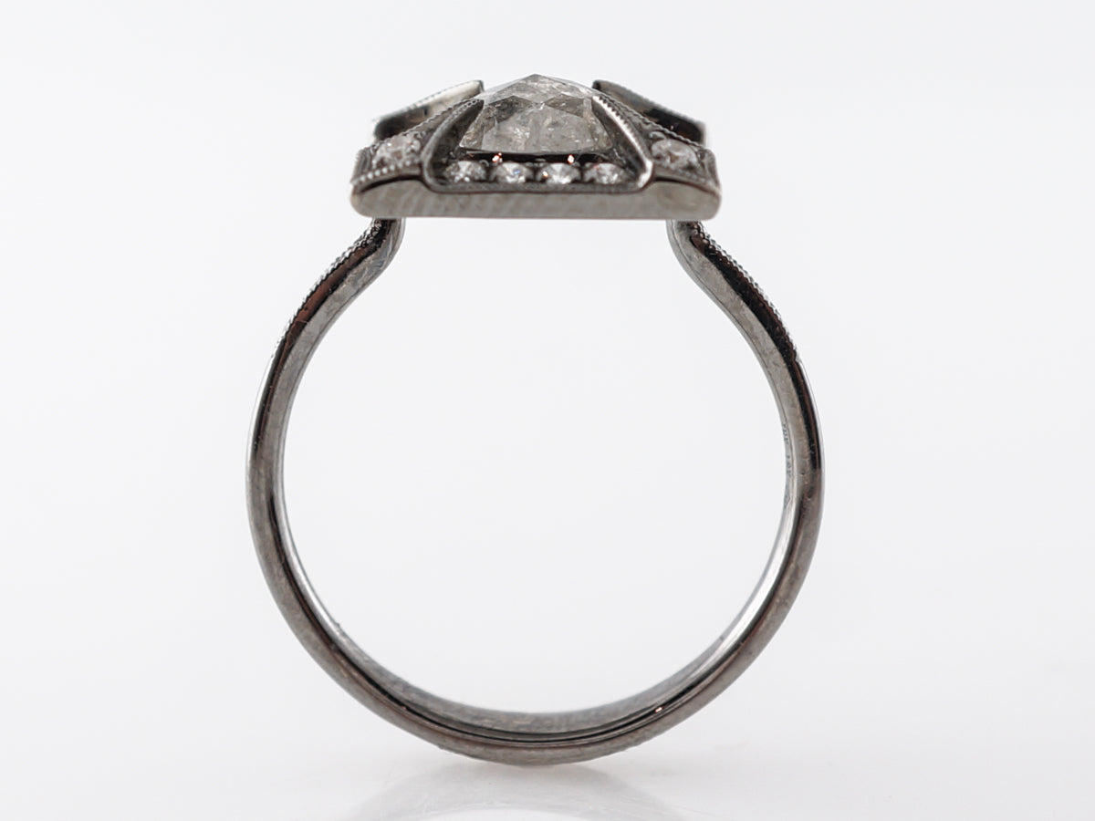 Gray Rose Cut Diamond Ring in 18 Karat White Gold