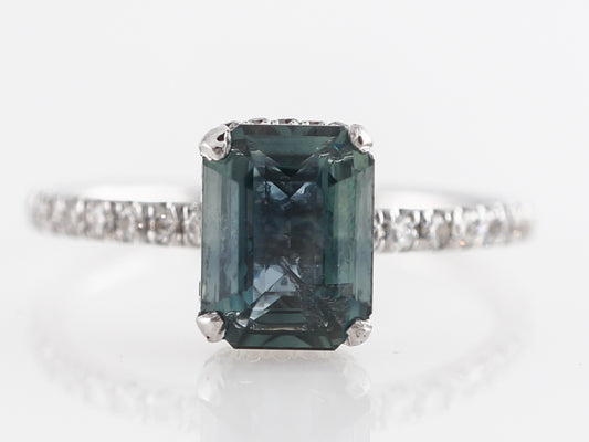 Green Sapphire & Diamond Engagement Ring in 14k White Gold