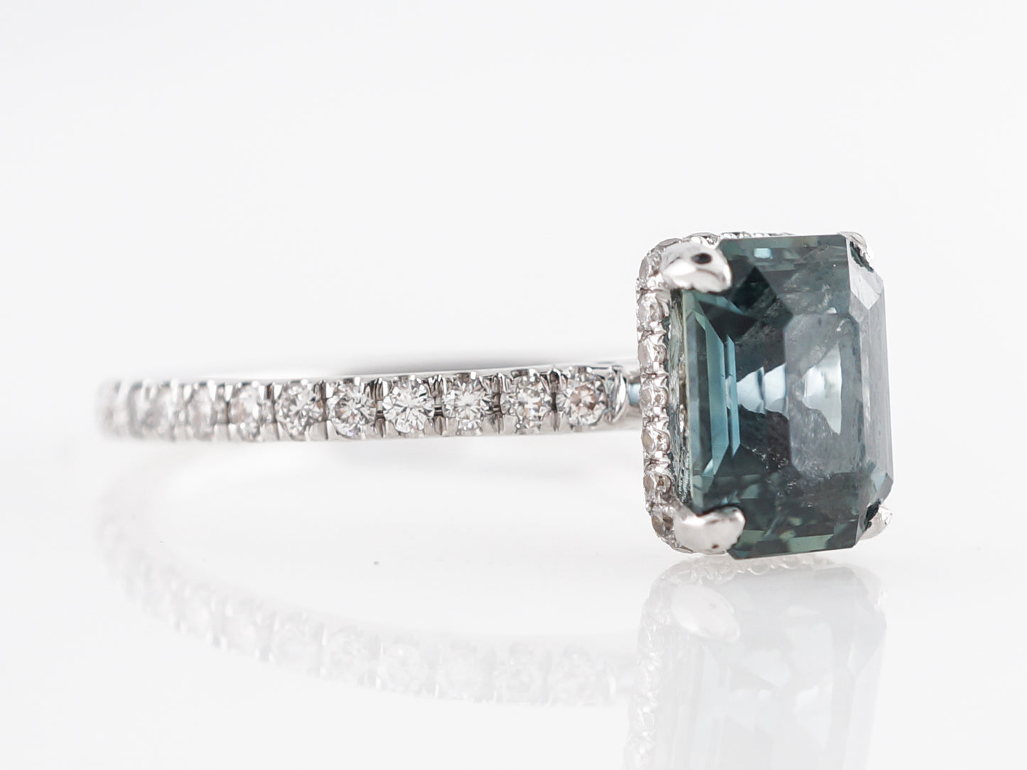 Green Sapphire & Diamond Engagement Ring in 14k White Gold
