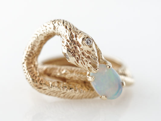 Opal Mid-Century Snake Ring 14k Yellow Gold