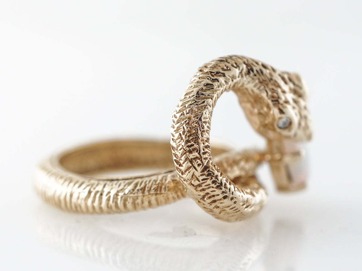Opal Mid-Century Snake Ring 14k Yellow Gold