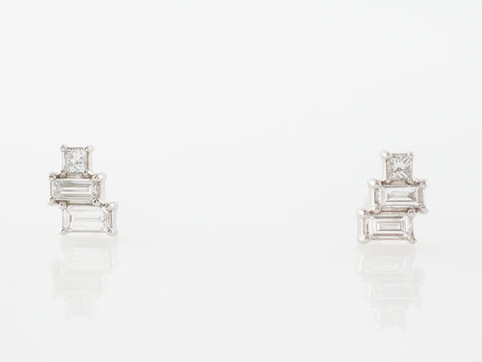 Baguette Diamond Stud Earrings in 14k White Gold