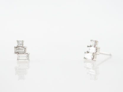 Baguette Diamond Stud Earrings in 14k White Gold