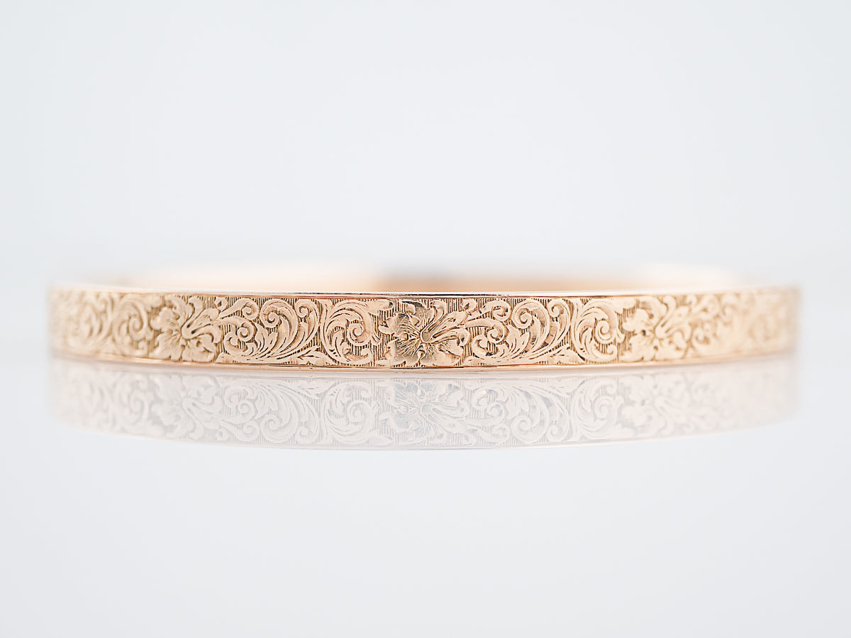 Hand Engraved Bangle Bracelet Edwardian in 14K Rose Gold