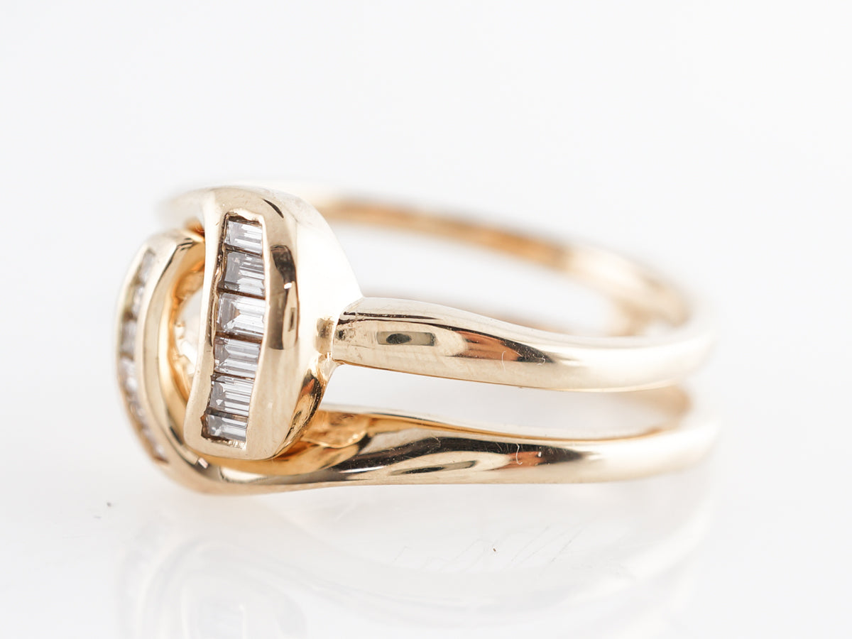 Hinged Right Hand Ring w/ Baguette Diamonds 14k Yellow Gold