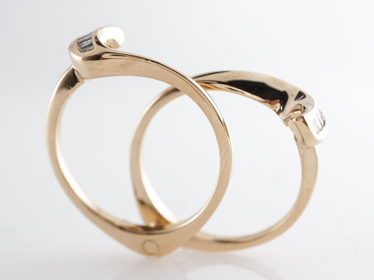 Hinged Right Hand Ring w/ Baguette Diamonds 14k Yellow Gold