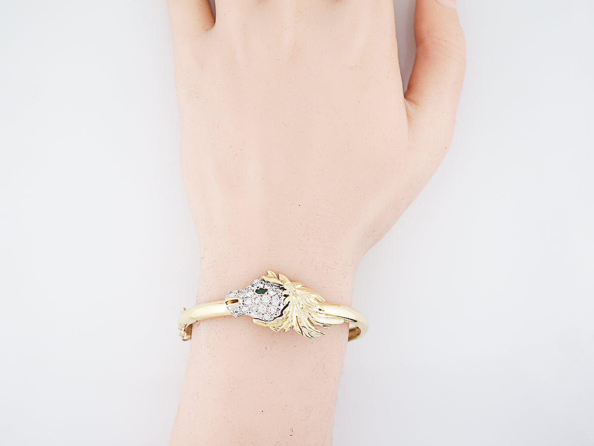 Horse Bracelet Modern 1.50 Round Brilliant Cut Diamonds in 18K White & Yellow Gold