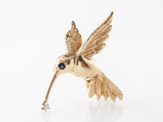 Hummingbird Brooch w/ Sapphire & Diamond in Yellow Gold