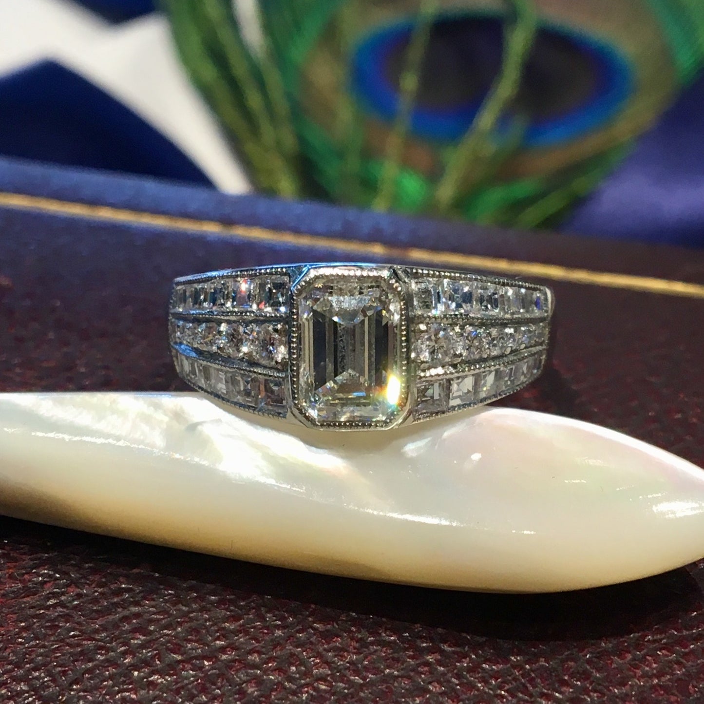 Engagement Ring Modern 1.00 Emerald Cut Diamond in Platinum
