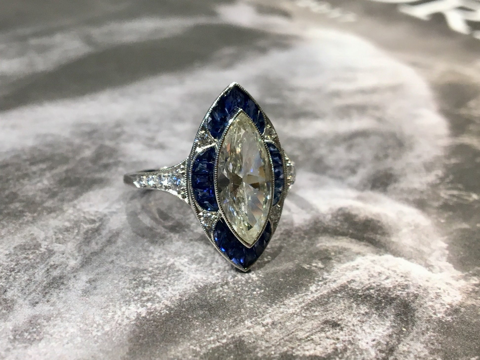 Right Hand Ring Modern Marquise Cut Diamond French Cut