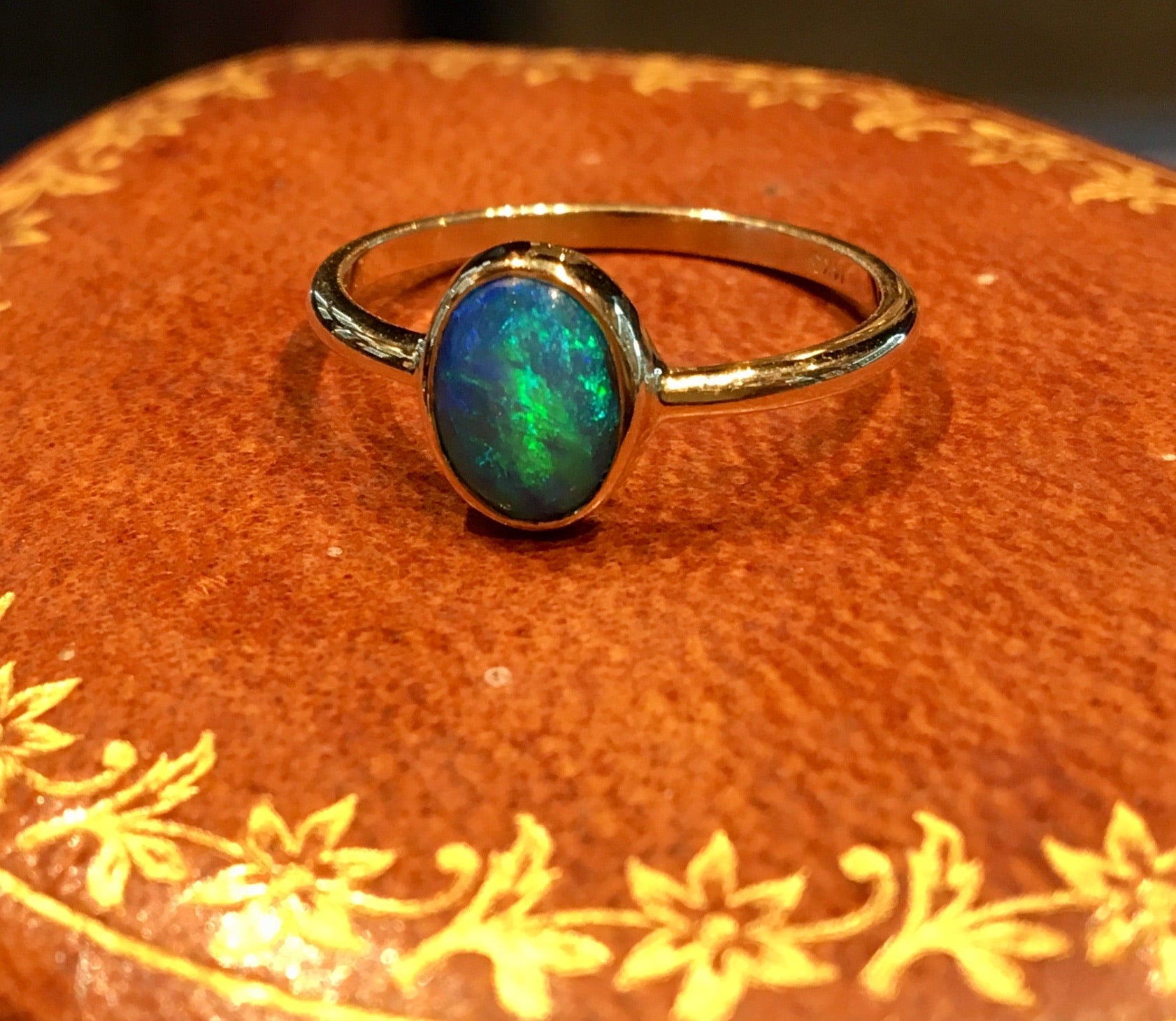 Right Hand Ring Modern .52 Cabochon Cut Opal in 14k Yellow Gold