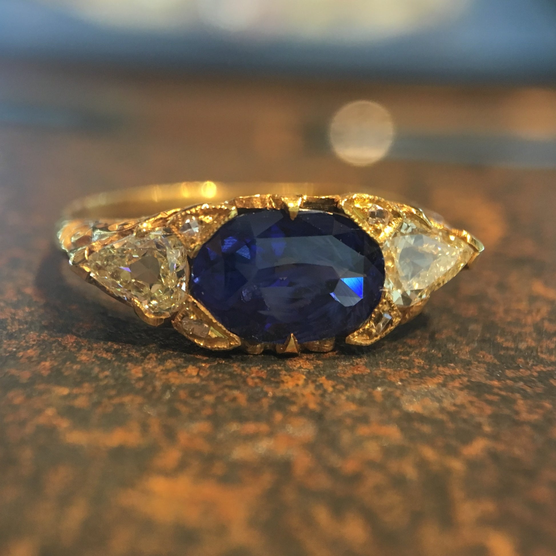 Modern Right Hand Ring Victorian Style Oval Cut Sapphire