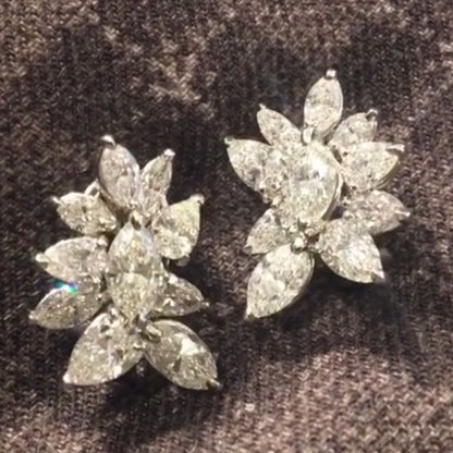 Cluster Earrings Modern 7.42 Pear & Marquise Cut Diamonds in Platinum
