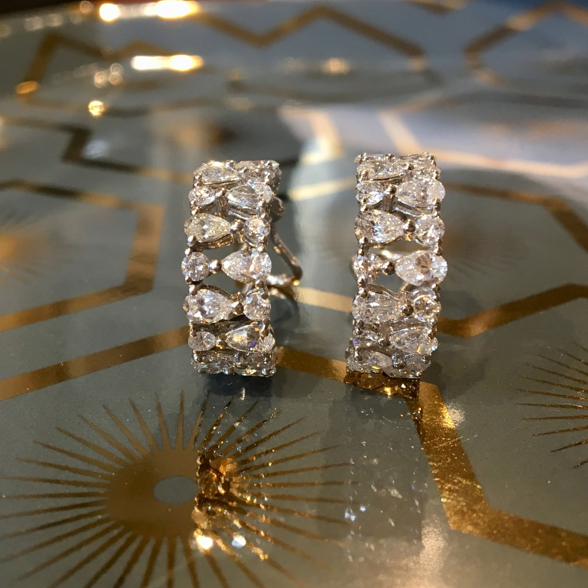 Modern Earrings 4.24 Pear & Round Brilliant Cut Diamonds in 18k White Gold