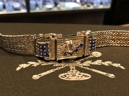 Mid-Century Lucien Picard Diamond & Sapphire in 14k White Gold