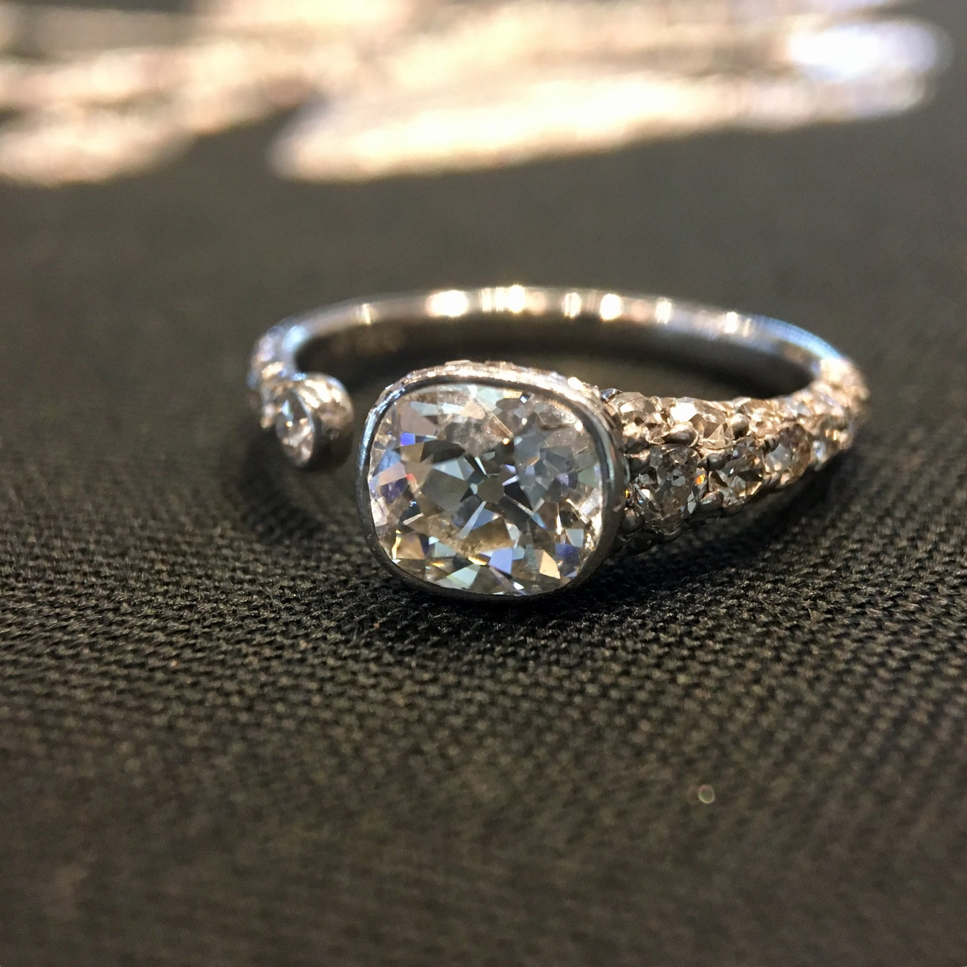 Engagement Ring Modern GIA Old Mine Cut Cushion Cut Diamond