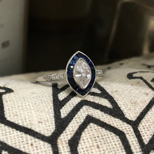 Right Hand Ring Modern .33 Marquise Cut Diamond in Platinum