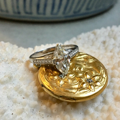 Engagement Ring Modern .97 Marquis Cut Diamond in Platinum