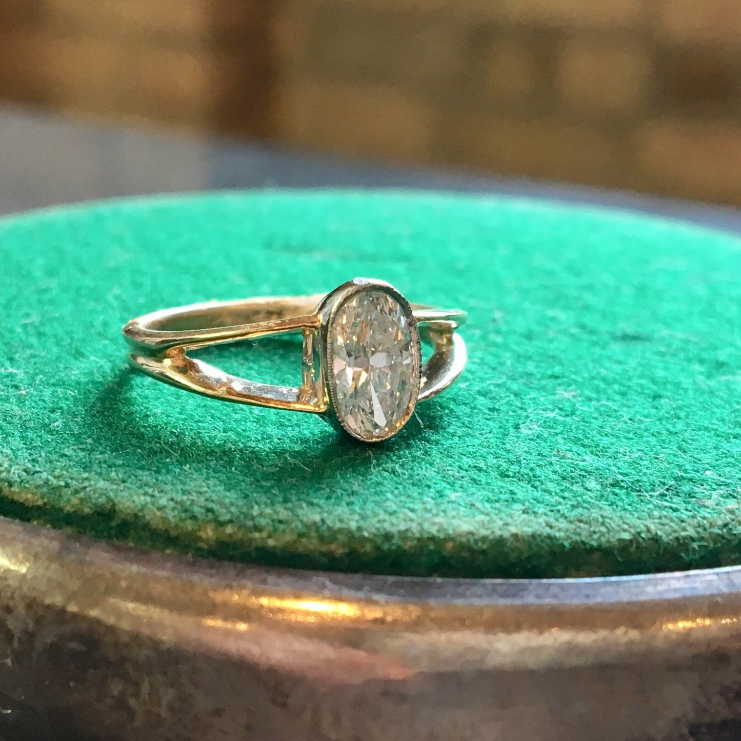 Engagement Ring Modern .63 Oval Cut Diamond in 14K Yellow Gold & Platinum