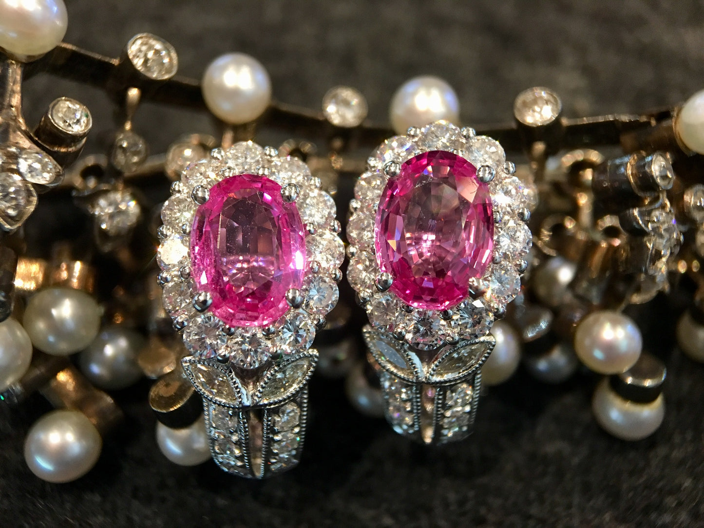 Earrings Modern 3.60 Oval Cut Pink Sapphire in 18K White Gold