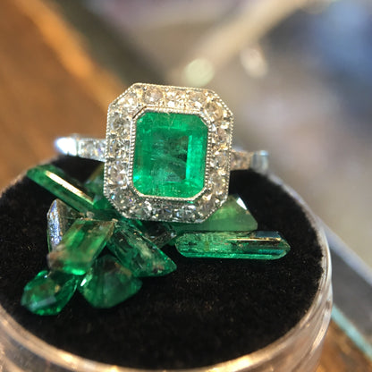 ***RTV***Right Hand Ring Modern .76 Emerald Cut Emerald in Platinum