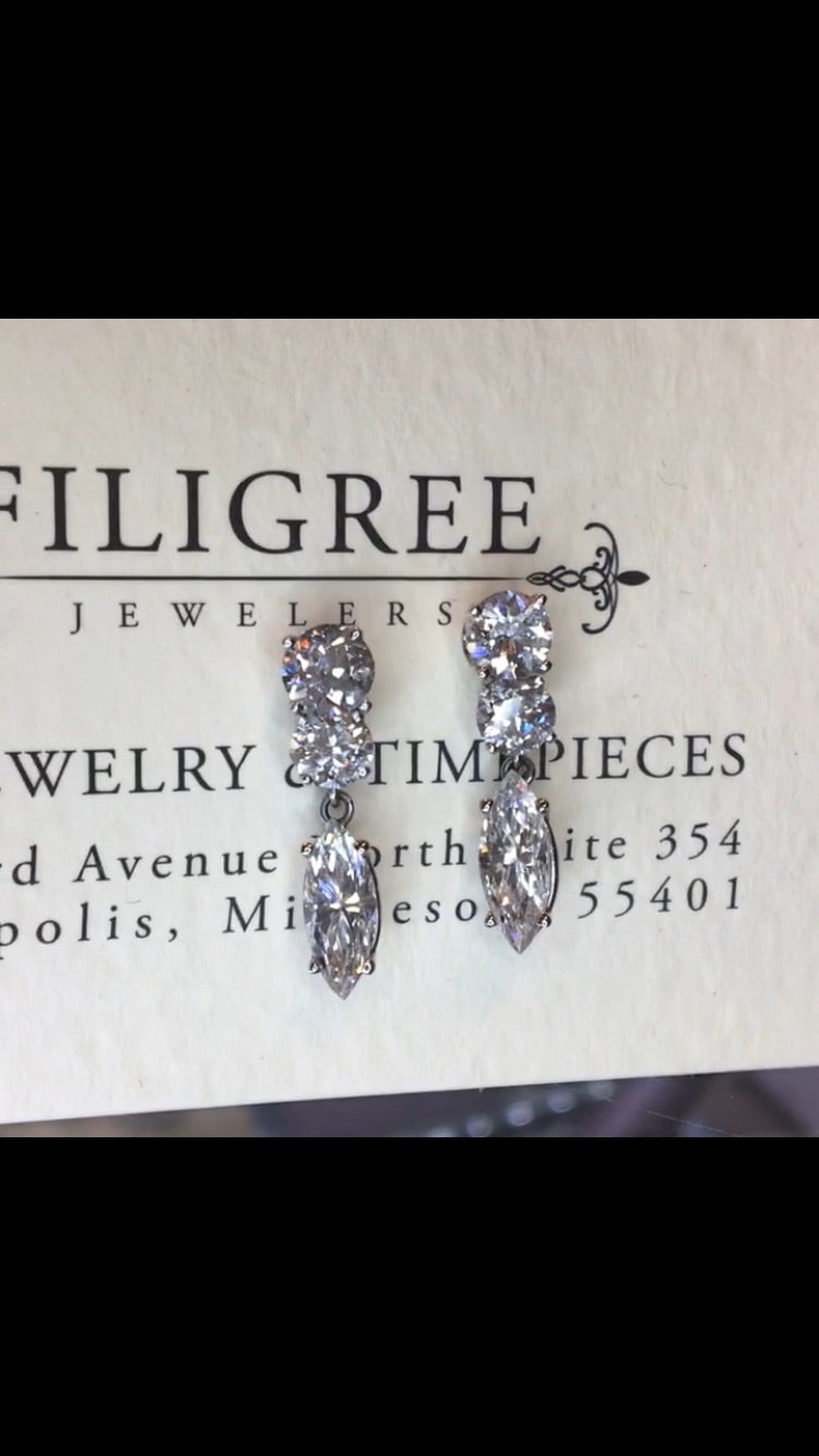 Modern Dangle Earrings 3.70 Marquise & Round Brilliant Cut Diamonds in 14k White Gold
