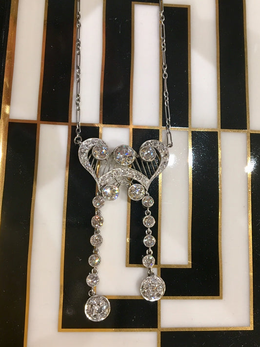 Antique Necklace Art Deco 3.37 carat Old European Cut Diamonds in Platinum