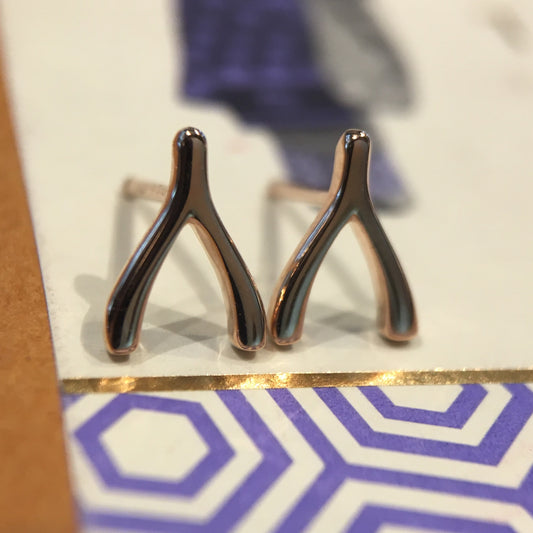 Wish Bone Earrings Modern in 14K Rose Gold