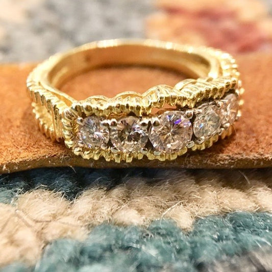 Vintage Right Hand Ring Mid Century 1.05 Round Brilliant Cut Diamonds in 14K Yellow Gold