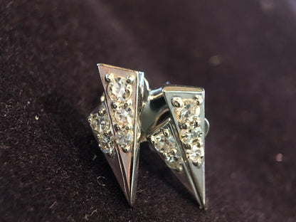 Geometric Earrings Modern .17 Single Cut Diamonds in 14k White Gold