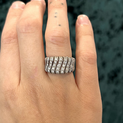 Pave Diamond Wave Cocktail Ring in 14k White Gold