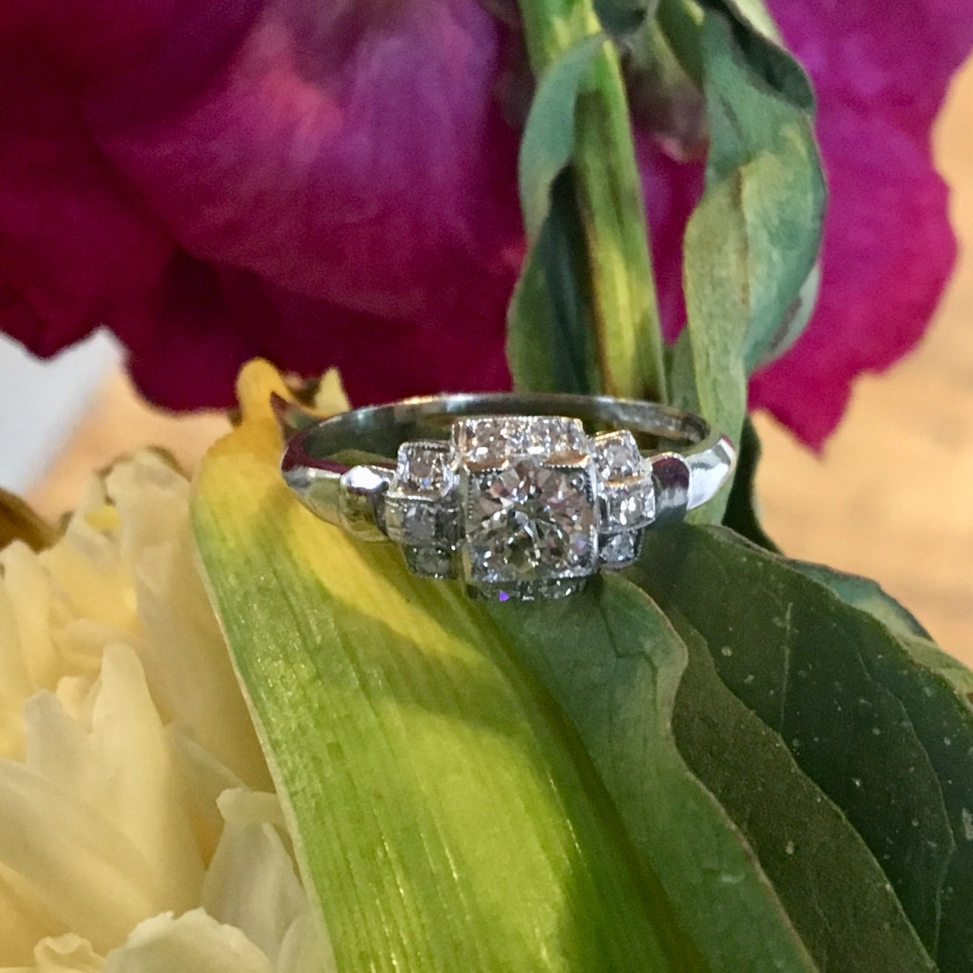 Antique Engagement Ring Art Deco .44 Old European Cut Diamond in Platinum