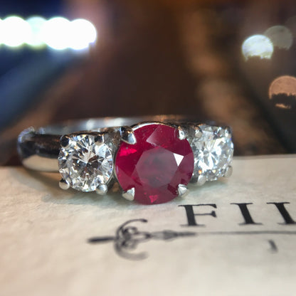 Right Hand Ring Modern GIA 1.25 Round Cut Ruby in Platinum