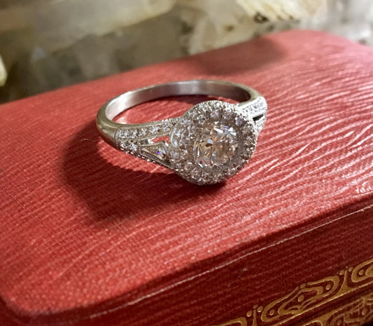 Engagement Ring Modern .64 Old European Cut Diamond in Platinum